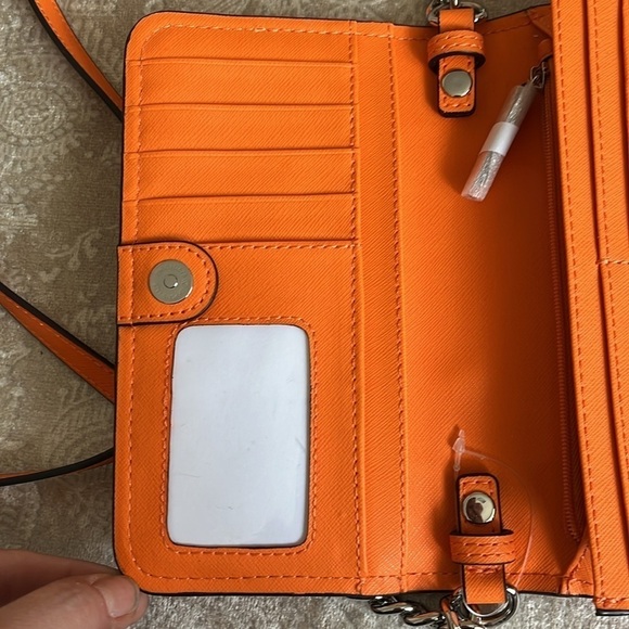 Brand New Calvin Klein Orange Wallet Organizer Crossbody Purse Silver Tone Chain - Picture 10 of 16